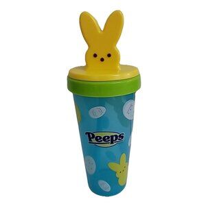 Zak! Peeps Tumbler Blue Plastic Cup Yellow Lid Blue Straw Bunny Easter Egg. New